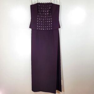 DAYMOR COUTURE plum long strapless overlay formal evening occasion dress gown